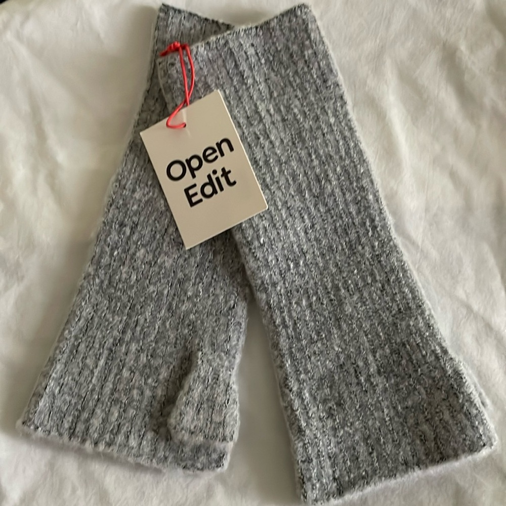 Rib Twisted Fingerless Gloves in grey silk by Open. new